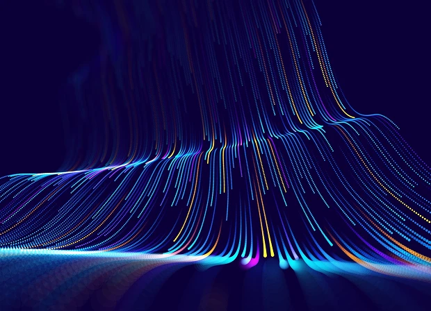 IT and technology industry card with abstract digital data lines